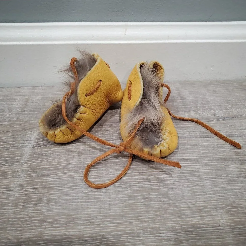 Newborn Baby Yellow Leather Rabbit Hair Moccasins Outdoor Minnesota Shoes